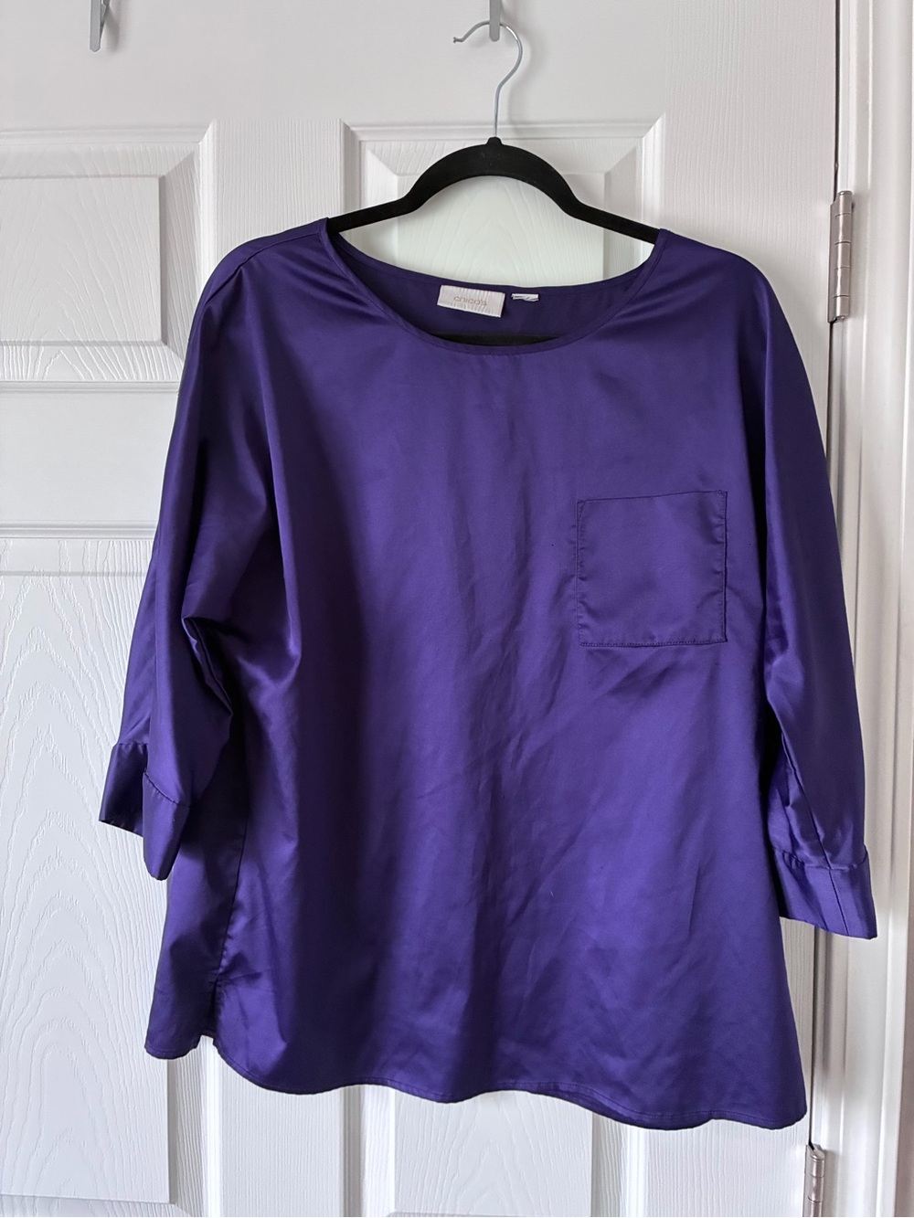 Chico's Purple Satin Boatneck Blouse with Pocket